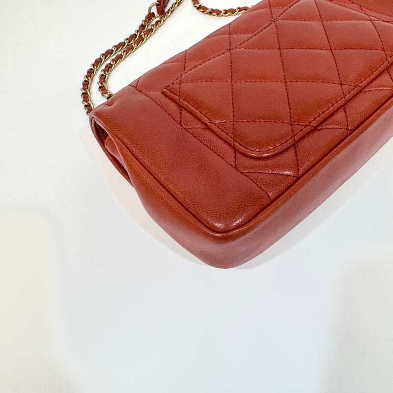 CHANEL磚紅色牛皮金釦Diana肩背包A92734-14