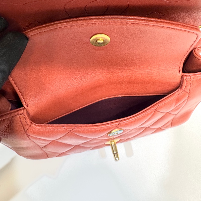 CHANEL磚紅色牛皮金釦Diana肩背包A92734-16