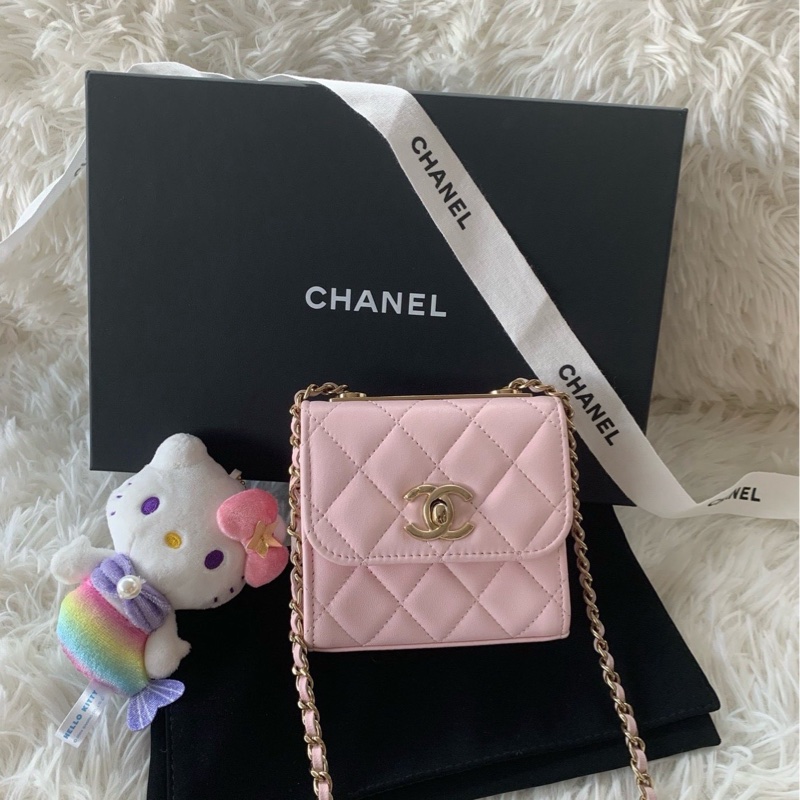香奈兒 chanel 22s trendy cc mini woc 櫻花粉 斜挎 單肩 羊皮-0
