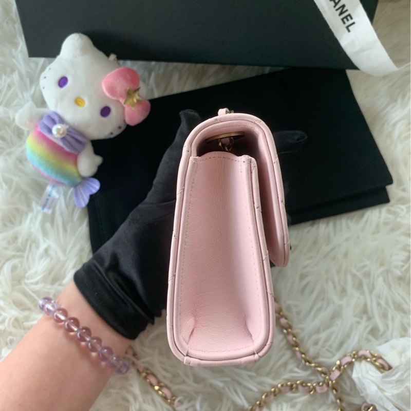 香奈兒 chanel 22s trendy cc mini woc 櫻花粉 斜挎 單肩 羊皮-3