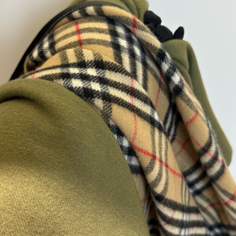閒置 Burberry 格紋拼接流蘇雙面斗蓬 女款 橄欖綠色-9