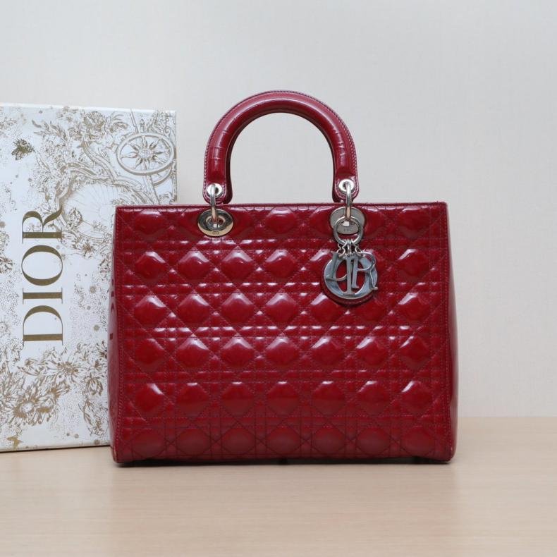 Lady Dior 戴妃包 七格 紅色 漆皮 銀扣 2014-0