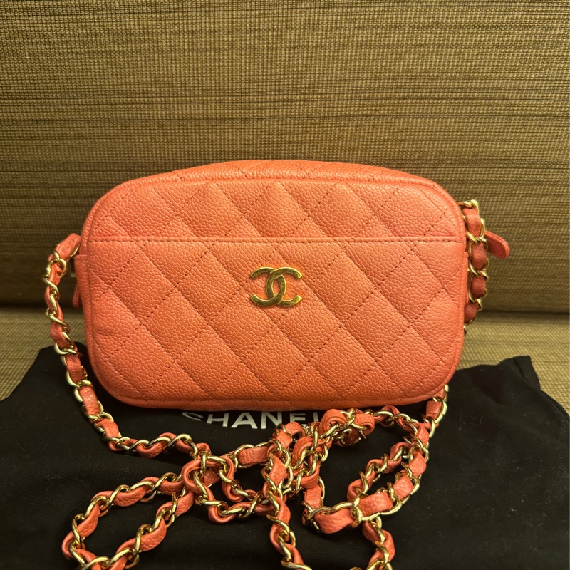 CHANEL 蜜桃粉相機包 25開-0