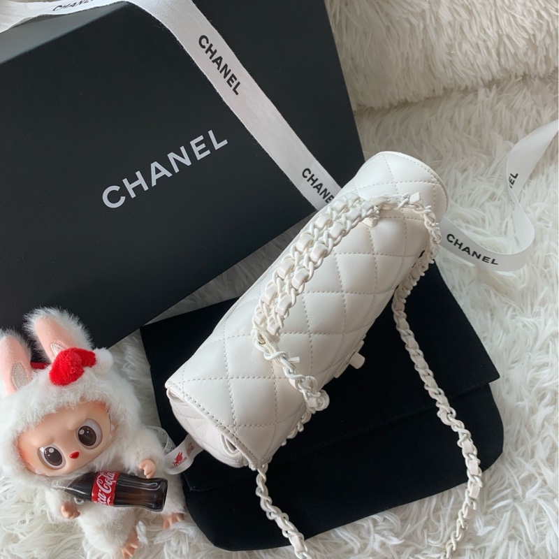 香奈兒 Chanel 手柄 cf mini 25c 純白 羊皮 手提 斜挎 單肩-2