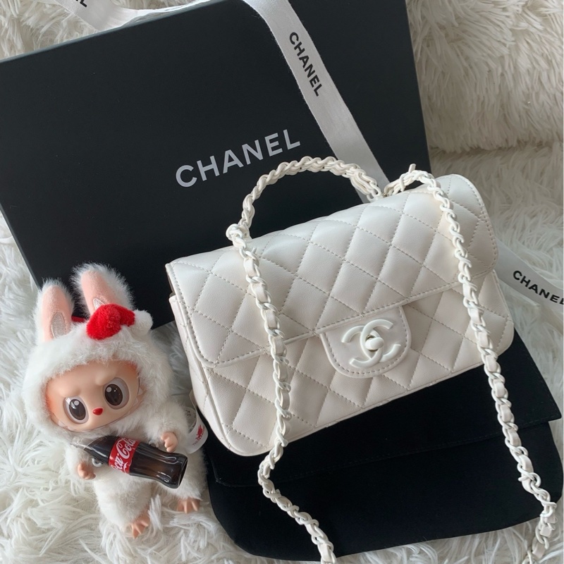 香奈兒 Chanel 手柄 cf mini 25c 純白 羊皮 手提 斜挎 單肩-3