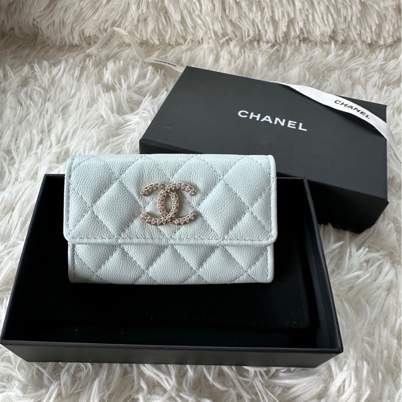 香奈兒 Chanel 卡包 鑽扣 嬰兒藍 荔枝牛皮-0