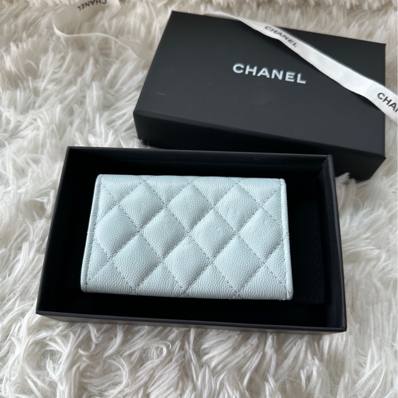 香奈兒 Chanel 卡包 鑽扣 嬰兒藍 荔枝牛皮-2