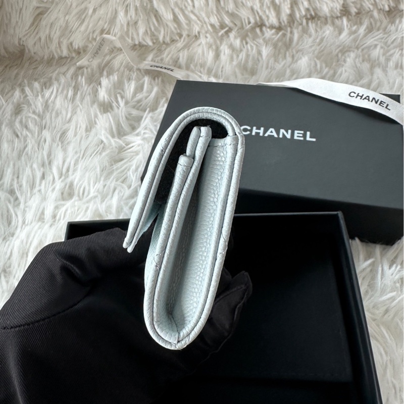 香奈兒 Chanel 卡包 鑽扣 嬰兒藍 荔枝牛皮-3