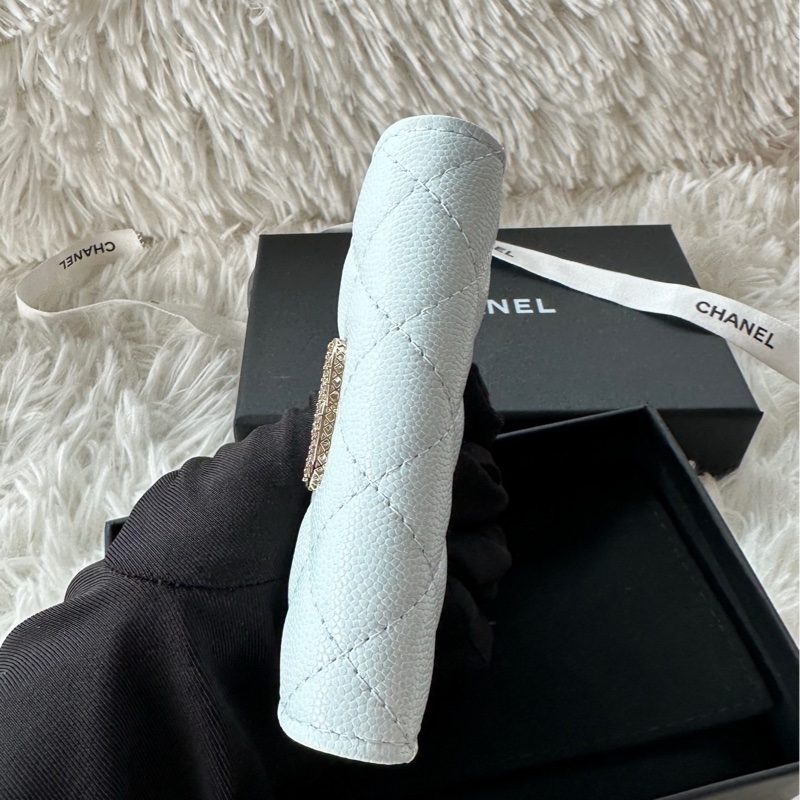 香奈兒 Chanel 卡包 鑽扣 嬰兒藍 荔枝牛皮-5