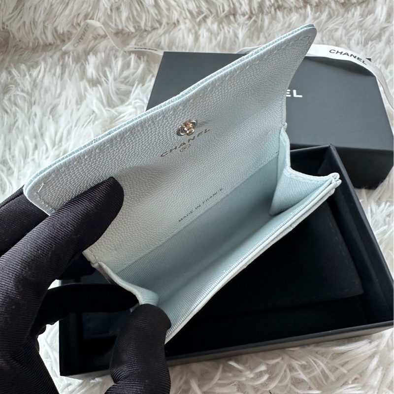 香奈兒 Chanel 卡包 鑽扣 嬰兒藍 荔枝牛皮-6