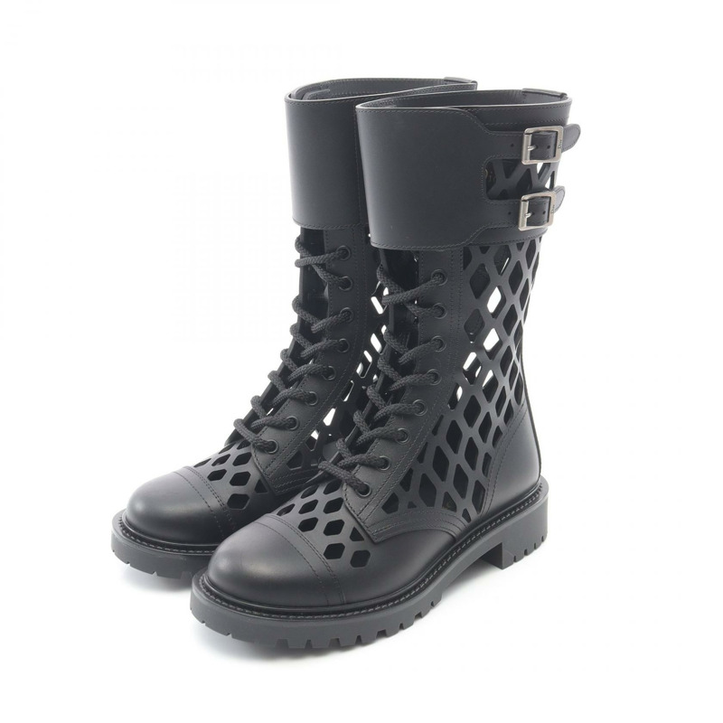 Christian Dior D-TRAP 靴子皮革黑色二手女士 #35 1/2 D-0