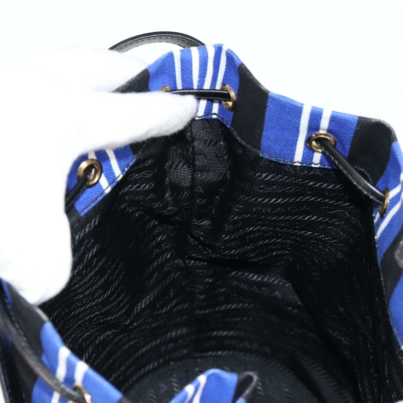 【日本直送】PRADA 藤條手提包 帆布 2 向 藍色 金色 1BH115 正品 138994A-22