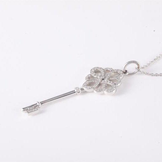 18K白金 鑽石 pt950 白金 中國結 半鑽 鑰匙項链 18K-5