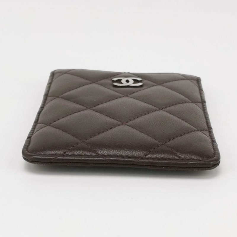 Chanel 羊皮 純色 菱格 絎縫 雙C Logo 卡包-4