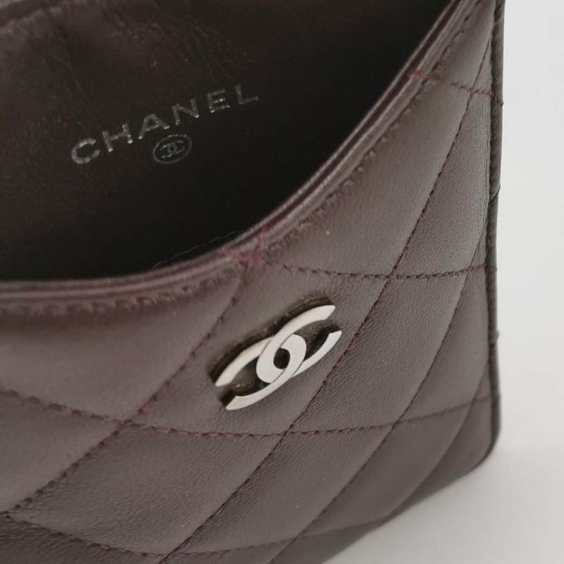 Chanel 羊皮 純色 菱格 絎縫 雙C Logo 卡包-5