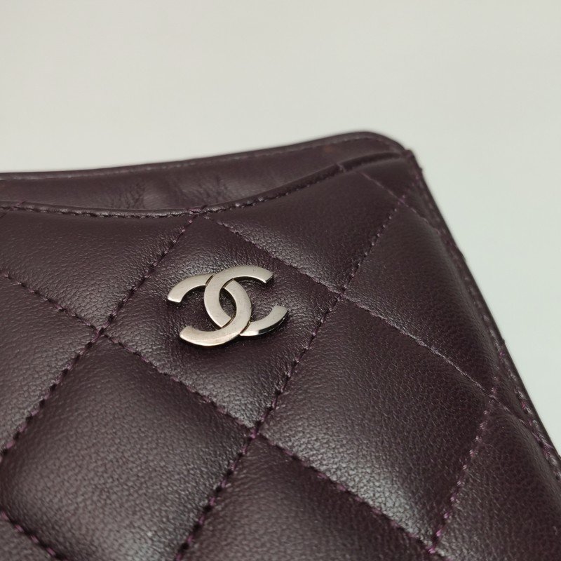 Chanel 羊皮 純色 菱格 絎縫 雙C Logo 卡包-8