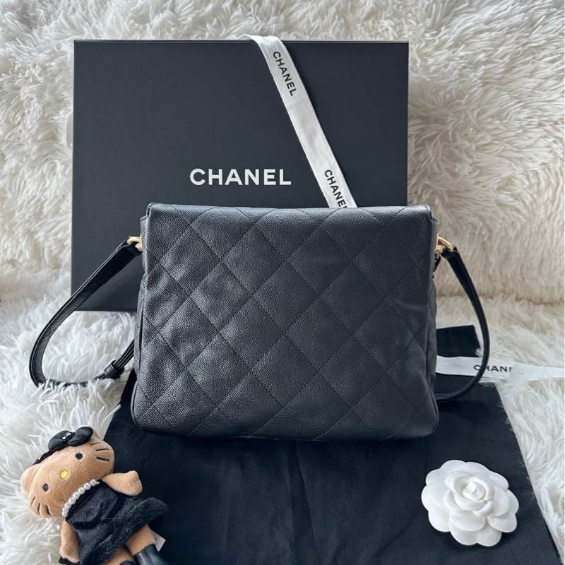 香奈兒 Chanel 25p hobo 郵差包 嬉皮包 hobo 黑金 荔枝牛皮 斜挎 單肩-1