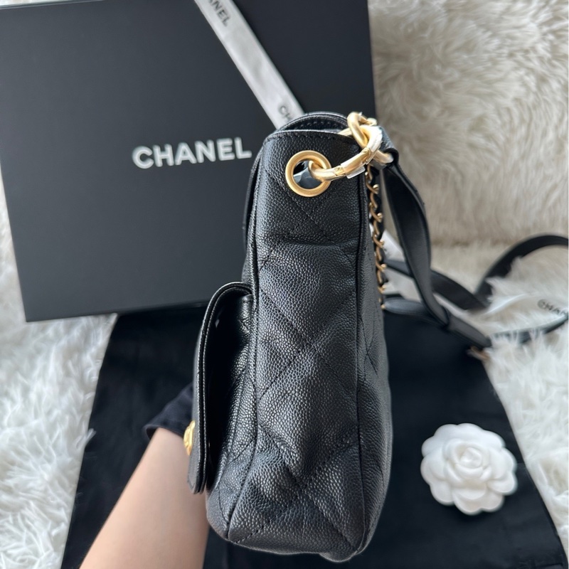香奈兒 Chanel 25p hobo 郵差包 嬉皮包 hobo 黑金 荔枝牛皮 斜挎 單肩-2