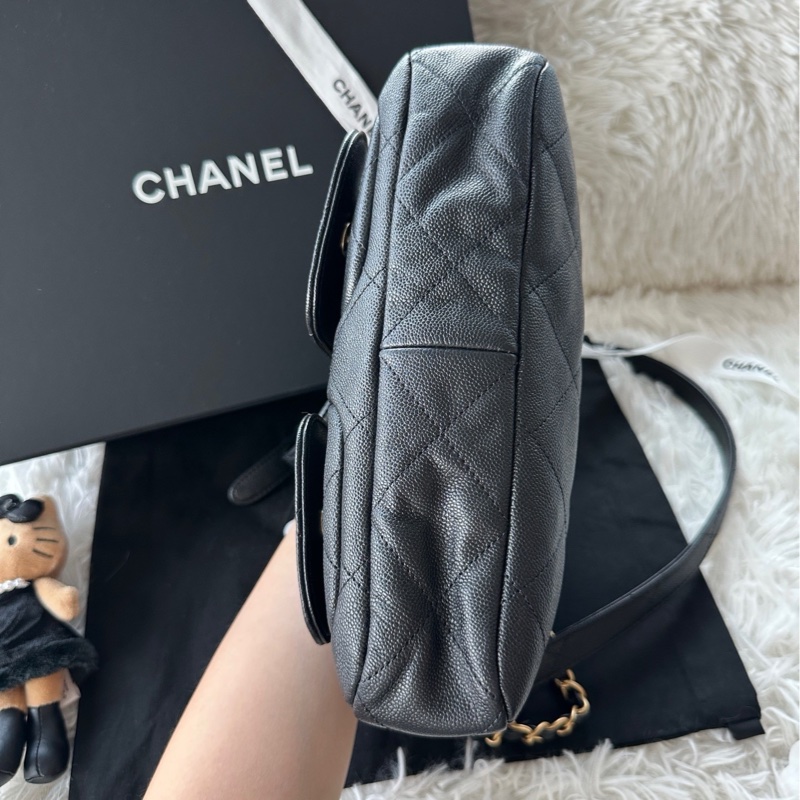 香奈兒 Chanel 25p hobo 郵差包 嬉皮包 hobo 黑金 荔枝牛皮 斜挎 單肩-4