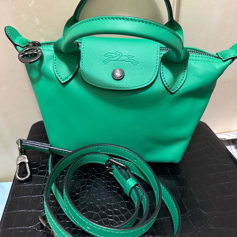 LONGCHAMP LE PLIAGE XTRA系列牛皮手提/斜背兩用水餃包(迷你/草綠)-1
