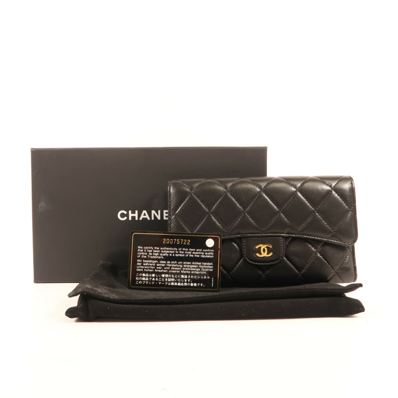 CHANEL 羊皮皮革Classic Flap Long Wallet金扣長錢包-9