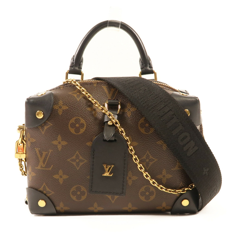 LOUIS VUITTON Monogram Petite Malle Souple金扣手挽肩背兩用袋棕色-0