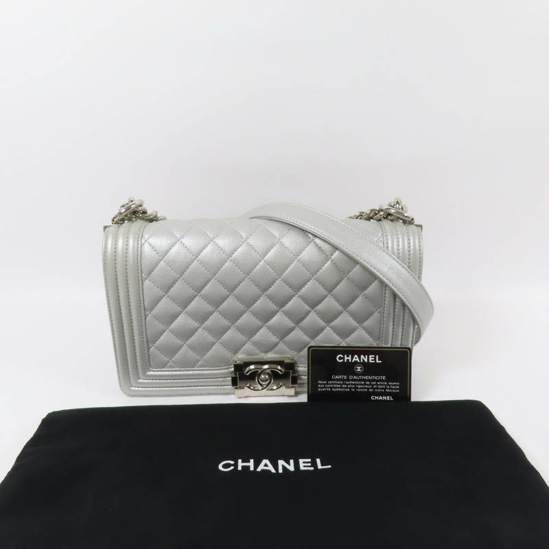 CHANEL 牛皮皮革Boy 25銀扣鏈帶肩背袋-15