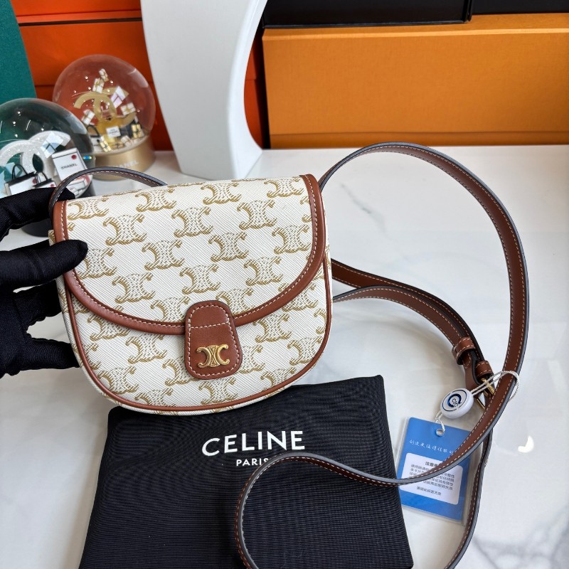 Celine 白色老花mini馬鞍包 斜背包16.5×15cm-0