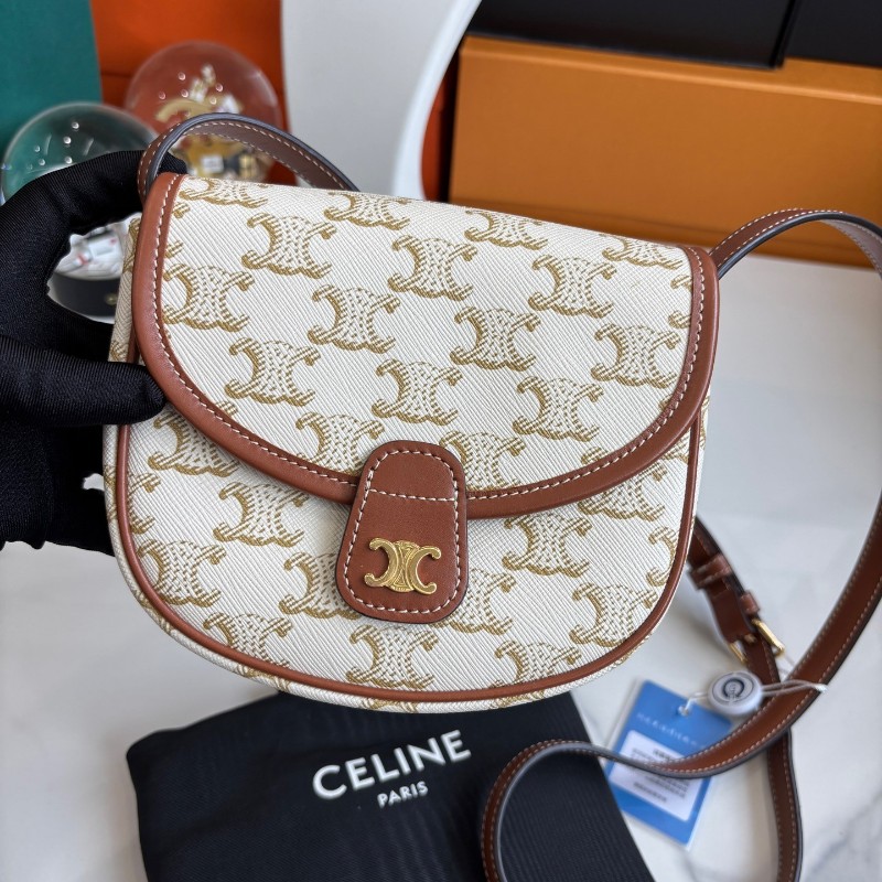 Celine 白色老花mini馬鞍包 斜背包16.5×15cm-1