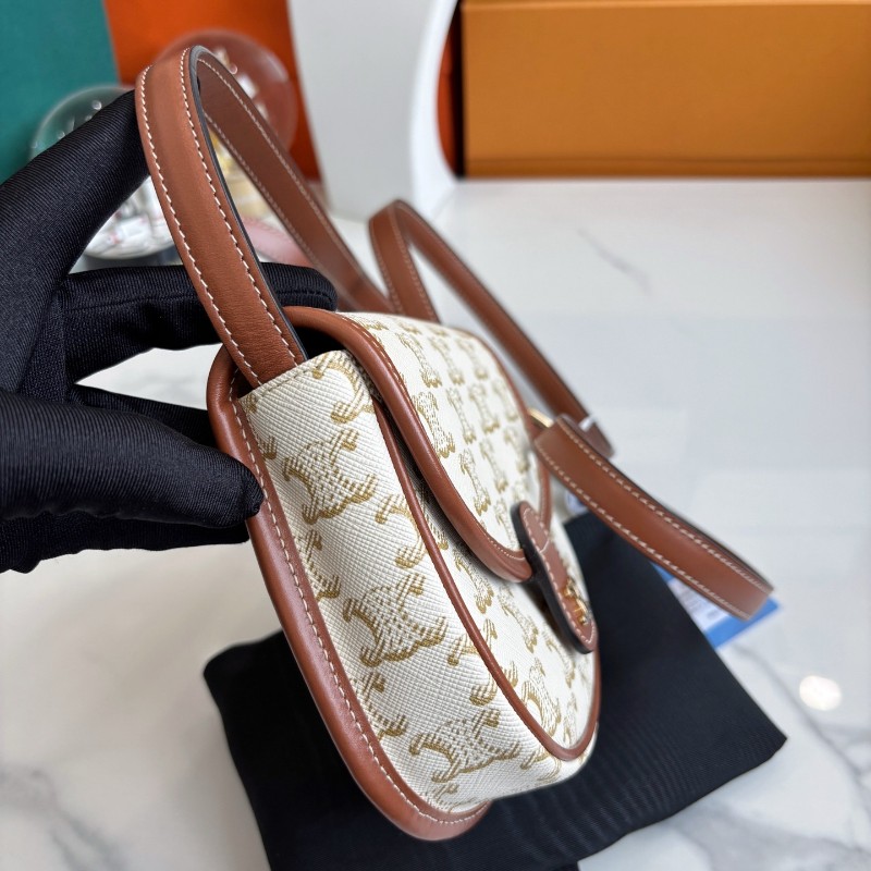 Celine 白色老花mini馬鞍包 斜背包16.5×15cm-2