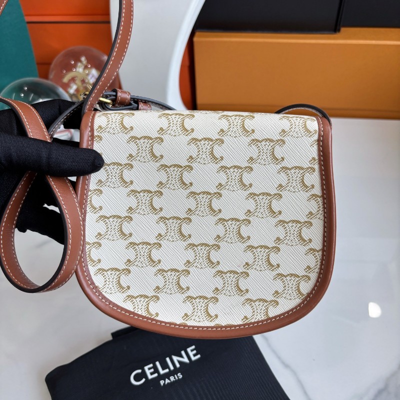 Celine 白色老花mini馬鞍包 斜背包16.5×15cm-3