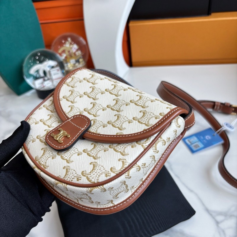 Celine 白色老花mini馬鞍包 斜背包16.5×15cm-4