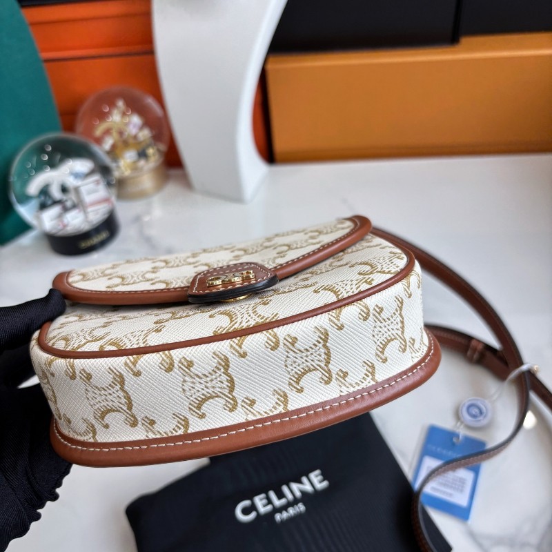 Celine 白色老花mini馬鞍包 斜背包16.5×15cm-5
