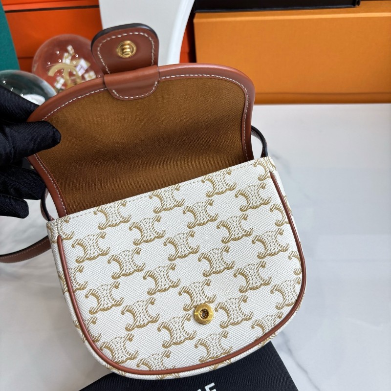 Celine 白色老花mini馬鞍包 斜背包16.5×15cm-6