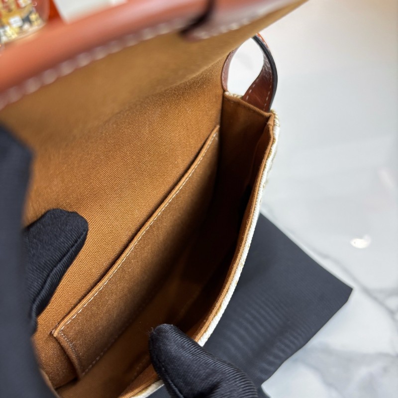 Celine 白色老花mini馬鞍包 斜背包16.5×15cm-7