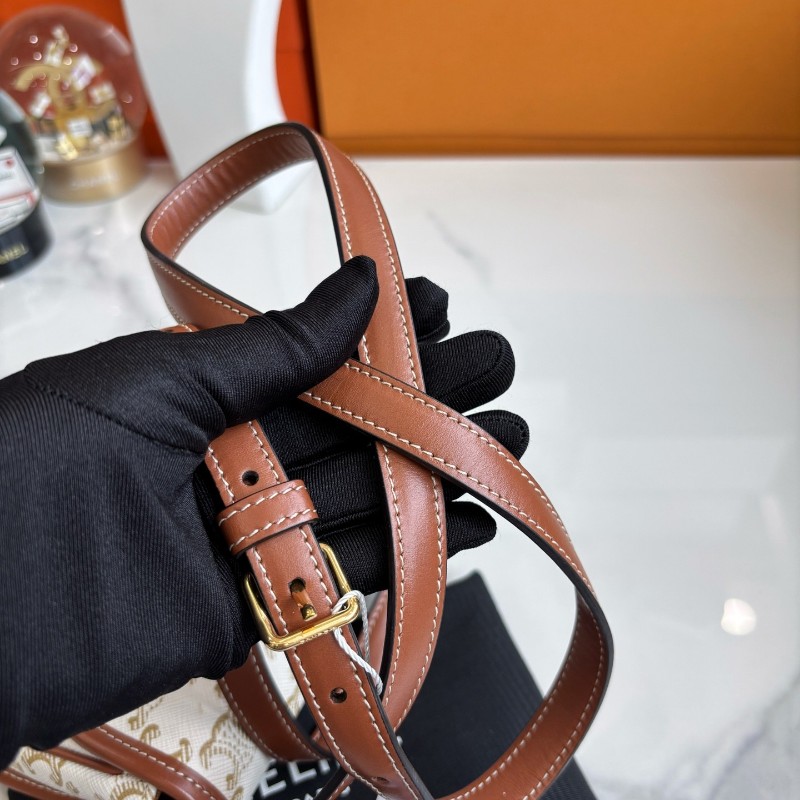 Celine 白色老花mini馬鞍包 斜背包16.5×15cm-8