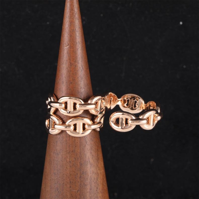 18K玫瑰金 玫瑰金 豬鼻子戒指 雙圈指環戒指 新款 53 18K-0