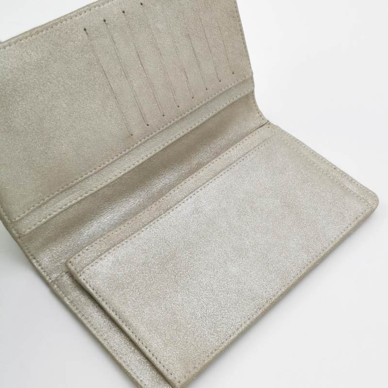 Chanel 磨砂皮 純色 菱格 絎縫 雙C 標識 錢包-5