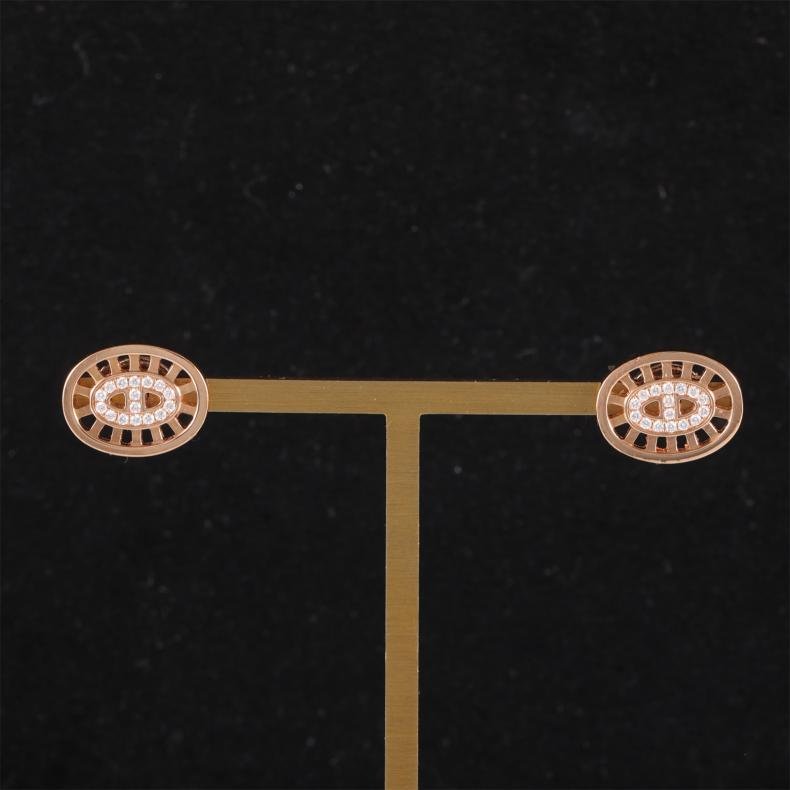 18K玫瑰金 鑽石 玫瑰金 chaine dancre divine 豬鼻子 鑲鑽 耳環 18K-0