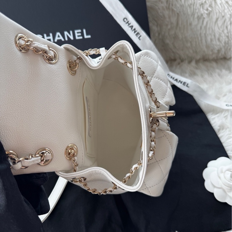 香奈兒 Chanel 25p 青蛙包 小號 mini 書包 背包 雙肩包 白色 荔枝牛皮-6