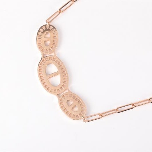 18K玫瑰金 鑽石 玫瑰金 愛馬仕chaine dancre divine豬鼻子鑲鑽 SH 18K-3