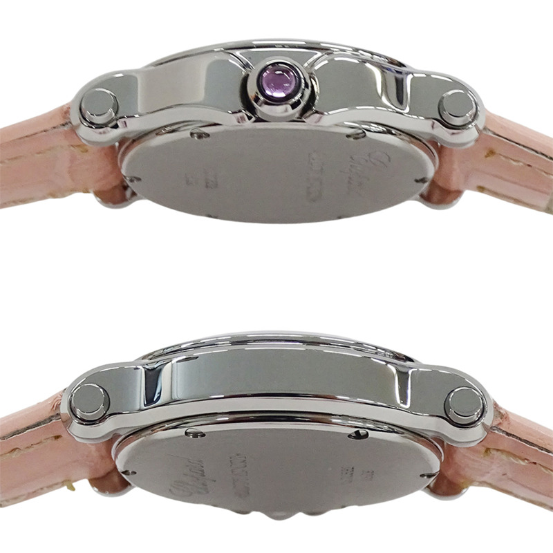 Chopard Happy Sport Mark II 女士手錶，貝殼錶殼，5 件套粉紅色藍寶石，石英機芯，不鏽鋼，皮革，8509，拋光-2