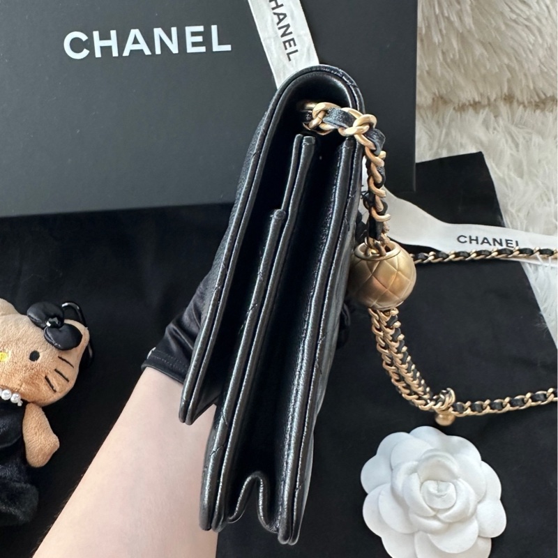香奈兒 Chanel 24k woc 黑金 羊皮 金球 調節扣 單肩 斜挎-3