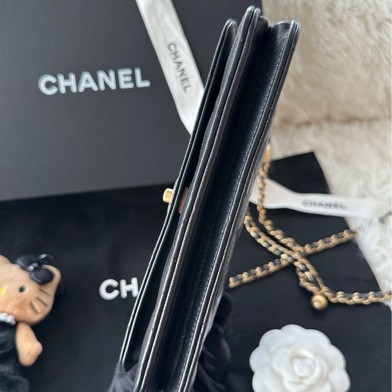 香奈兒 Chanel 24k woc 黑金 羊皮 金球 調節扣 單肩 斜挎-5