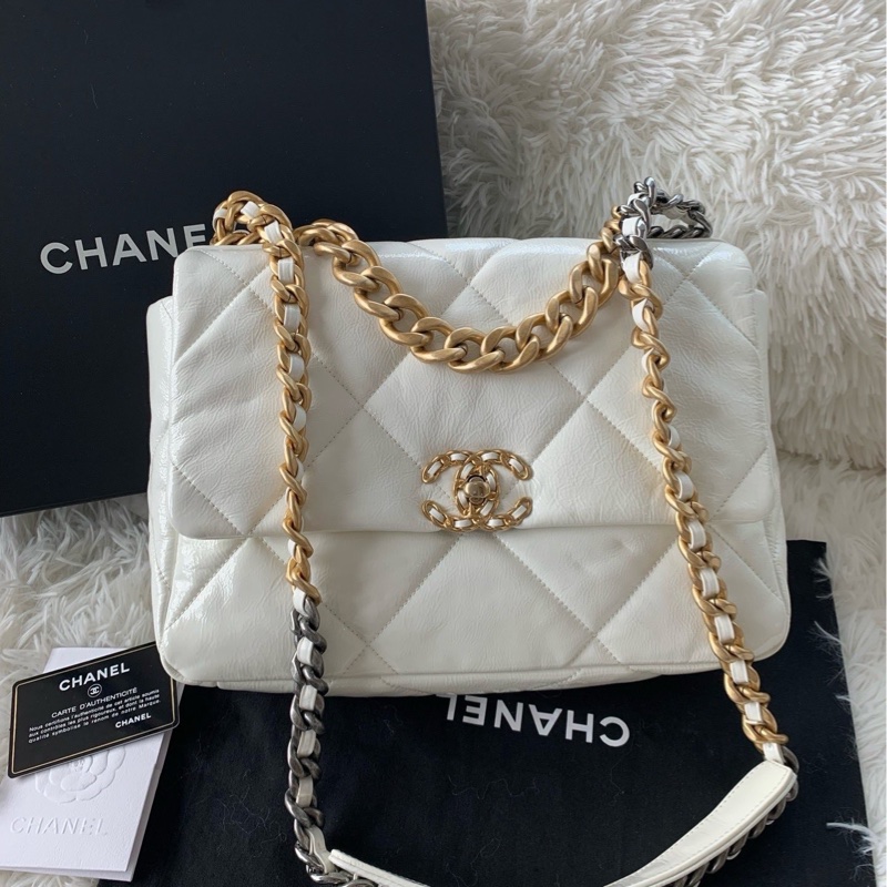 香奈兒 Chanel 20k 19bag 中號 白色 油蠟牛皮-0