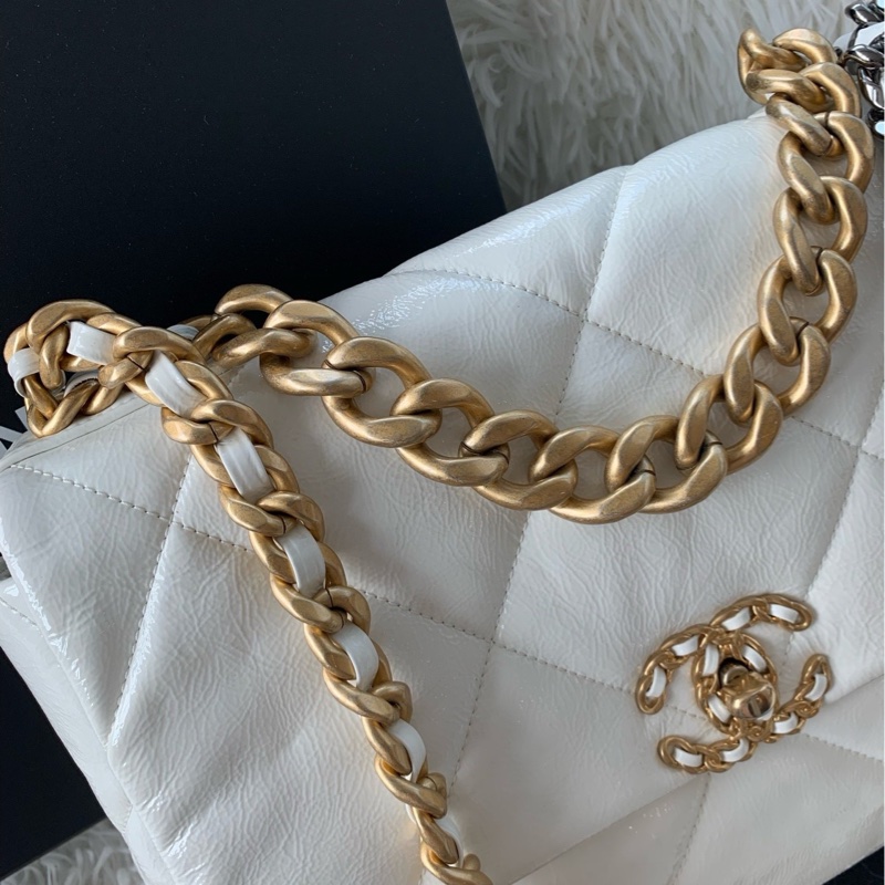 香奈兒 Chanel 20k 19bag 中號 白色 油蠟牛皮-1