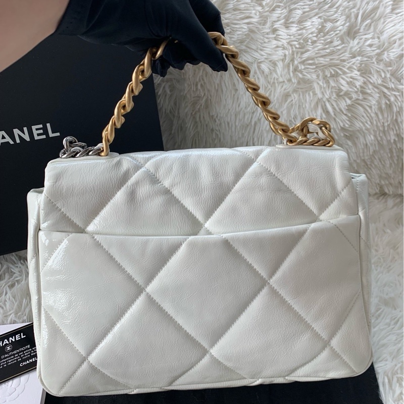 香奈兒 Chanel 20k 19bag 中號 白色 油蠟牛皮-3