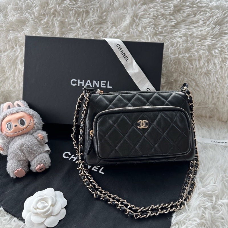 香奈兒 chanel 25c 相機包 黑金 羊皮 手提 單肩-0
