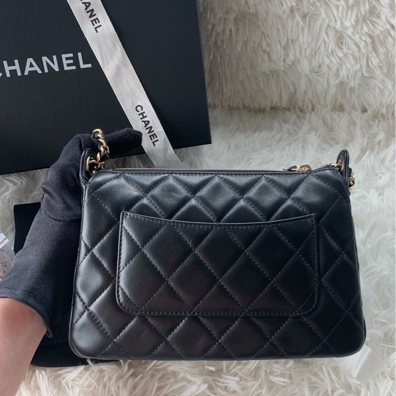香奈兒 chanel 25c 相機包 黑金 羊皮 手提 單肩-2