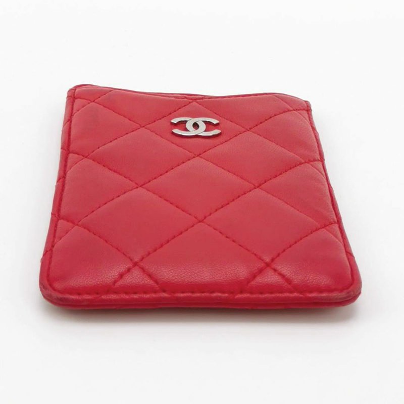 Chanel 羊皮 純色 菱格 絎縫 雙C 標識 卡包-4